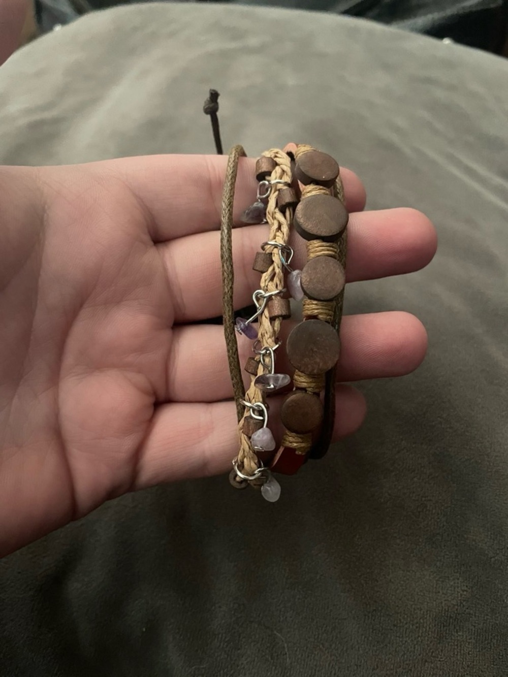 paparazzi Brown Multi-Strand Leather and Bead Bracelet with Purple Accents